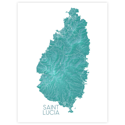 Map of Saint Lucia in teal color on a white background