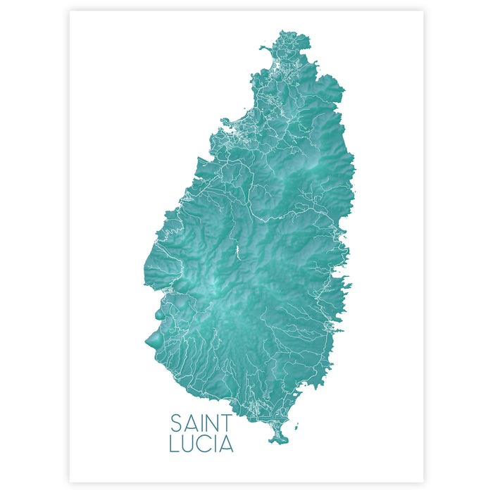 Map of Saint Lucia in teal color on a white background