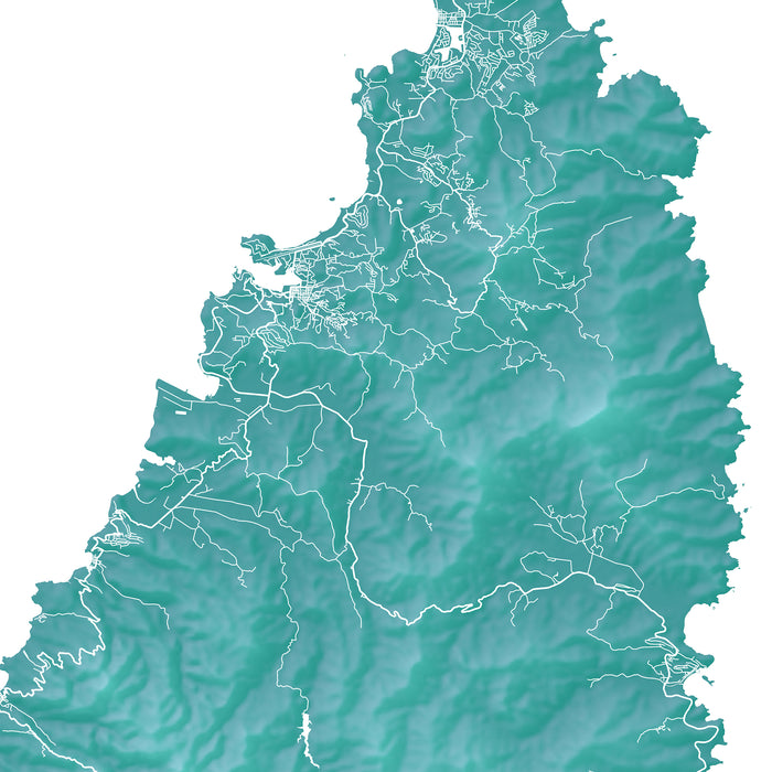 Topographic map of a region with detailed elevation lines on a white background