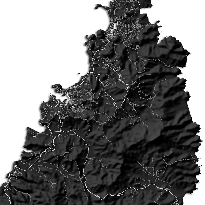 St Lucia Topographic Map Print: Black and White Caribbean Island Wall Art Poster