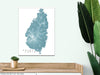 Saint Lucia map print close-up with natural island landscape and main roads designed by Maps As Art.