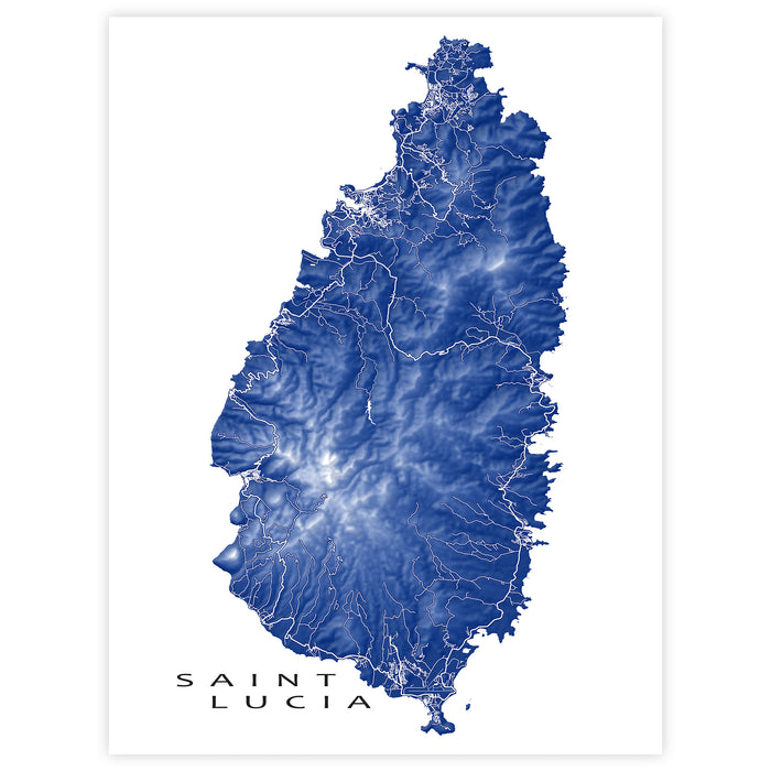 Topographic map of Saint Lucia on a white background