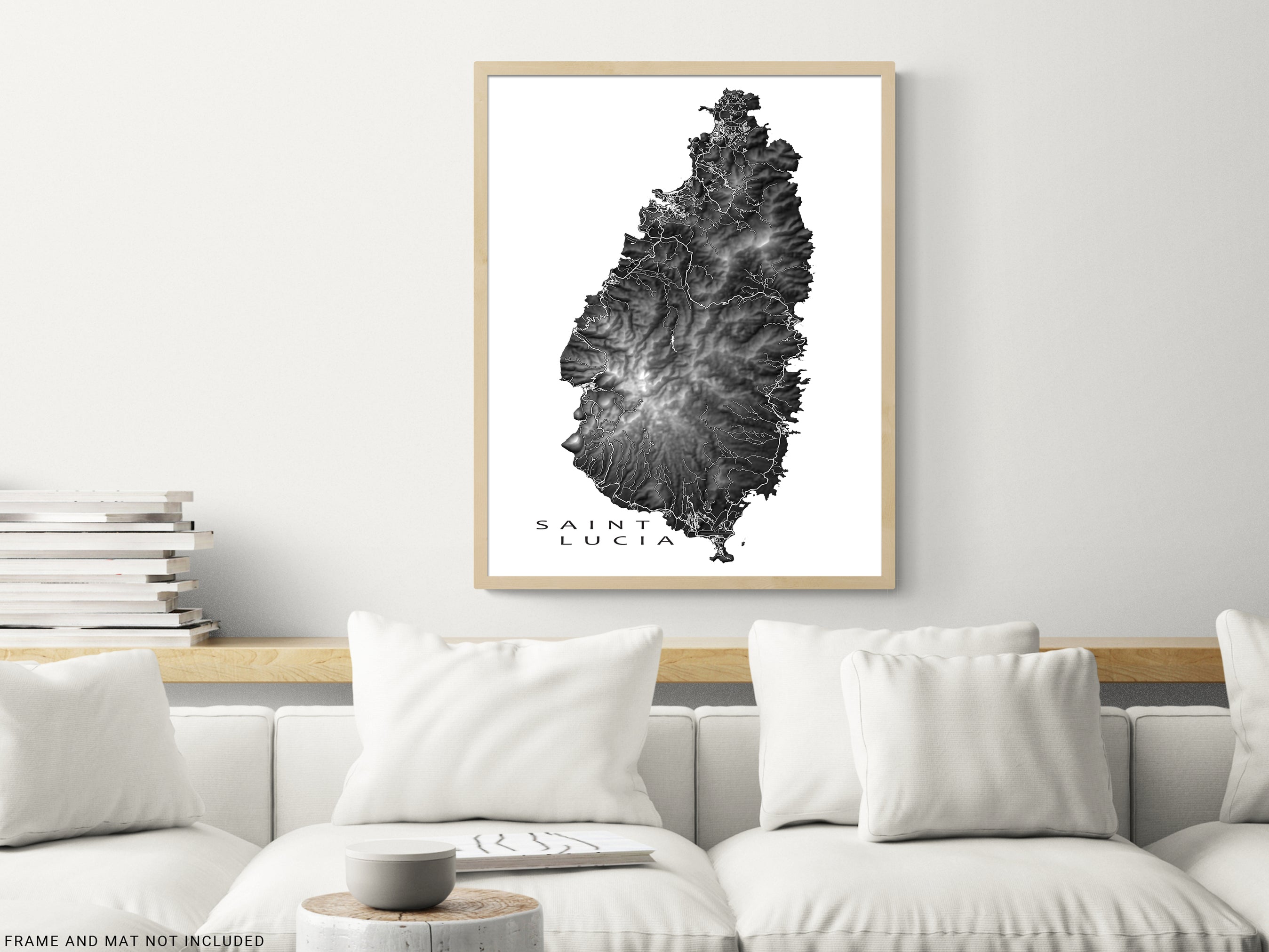 Saint Lucia Map Wall Art Print Poster, St Lucia Caribbean Island Road ...