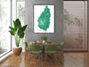 Saint Lucia map print close-up with natural island landscape and main roads designed by Maps As Art.