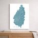 Map of St. Lucia on a white wall above a wooden surface