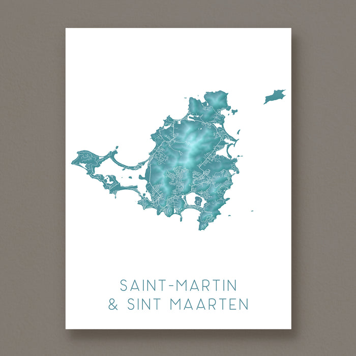 Map poster of Saint-Martin and Sint Maarten on a white background