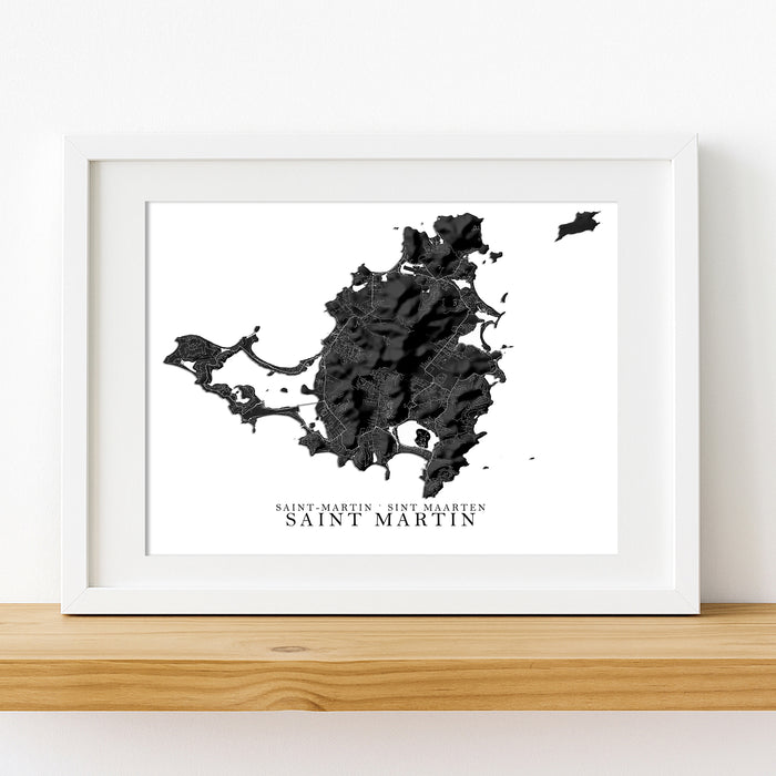 Framed map of Saint Martin on a white wall