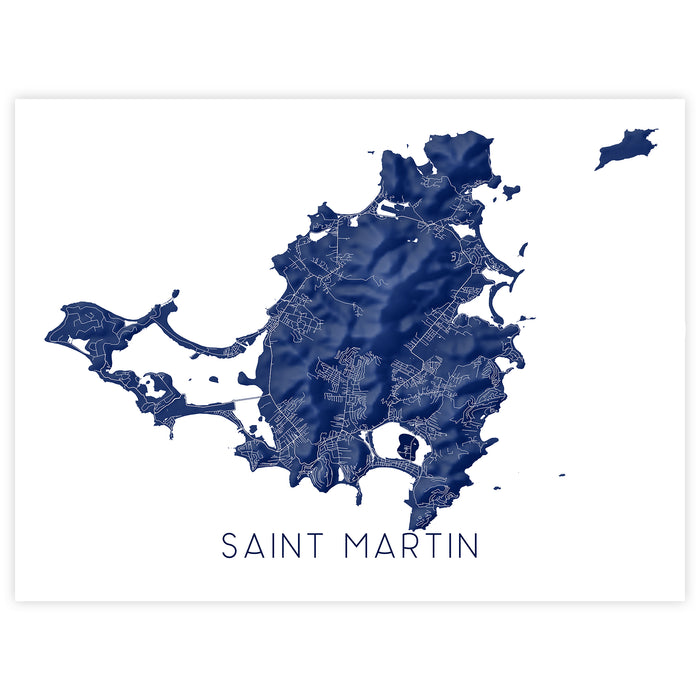 Map of Saint Martin in blue on a white background