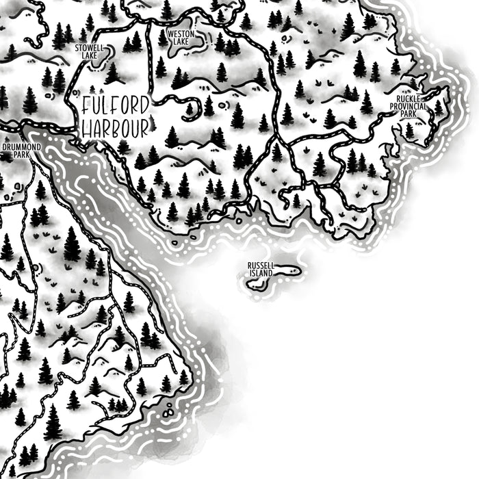 Map of Fulford Harbour with lakes and trees