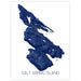 Map of Salt Spring Island in navy blue on a white background