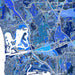 Map of a city with blue and white colors