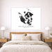Map of San Juan Islands hanging above a bed in a bedroom.