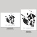 Two map prints of the San Juan Islands, one landscape and one portrait, on a gray background.