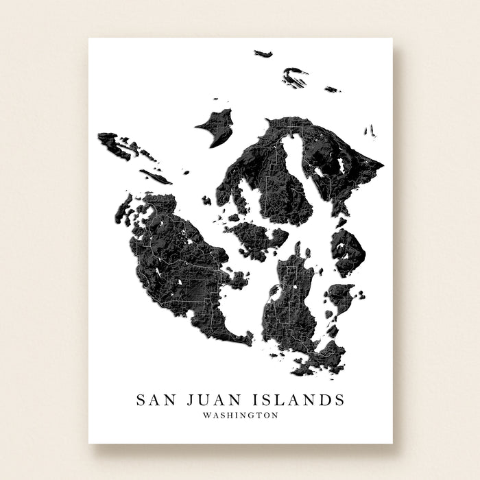 Map of San Juan Islands, Washington on a white background