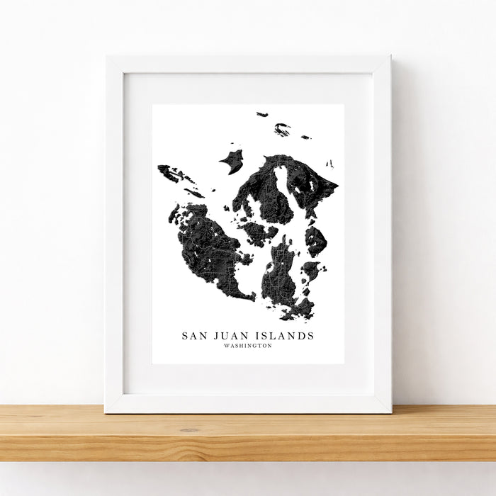 Framed map of the San Juan Islands on a white background