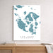 Map of San Juan Islands on a white wall above a wooden surface