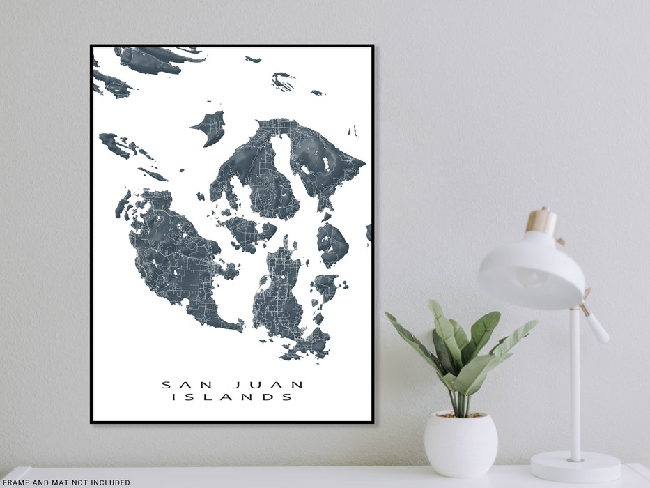 San Juan Islands, Washington map print with a topographic landscape design by Maps As Art.
