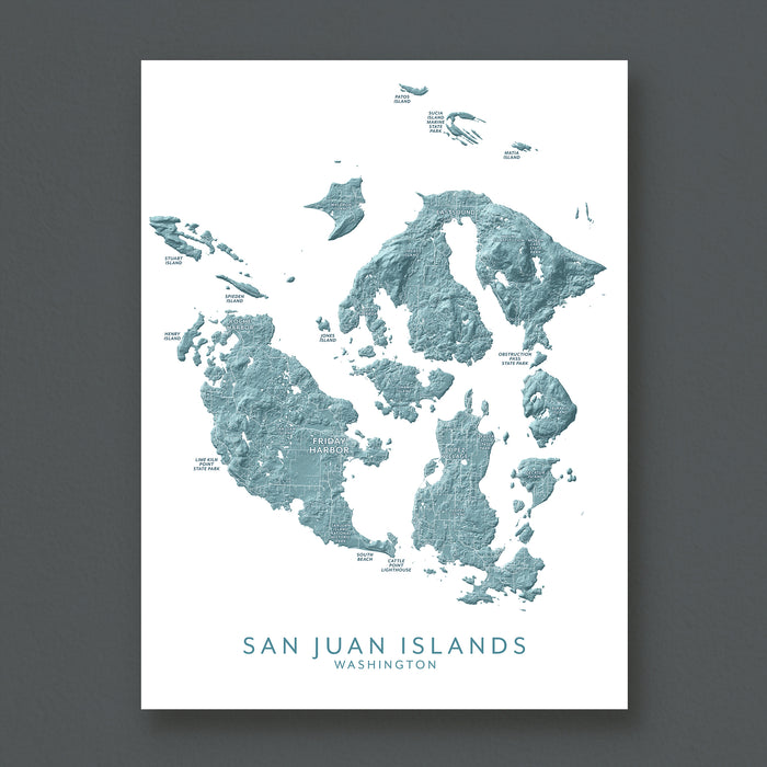 Map of San Juan Islands, Washington on a white background