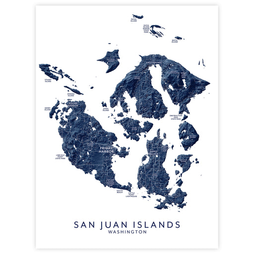 Map of the San Juan Islands, Washington on a white background