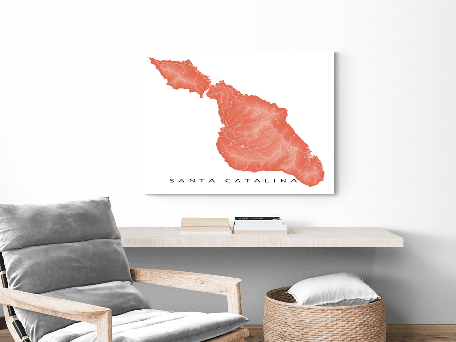 Santa Catalina island, California map print with natural landscape and main roads designed by Maps As Art.