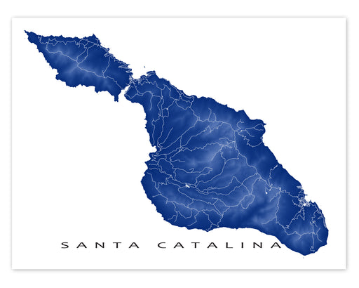 Santa Catalina island, California map print with natural landscape and main roads designed by Maps As Art.