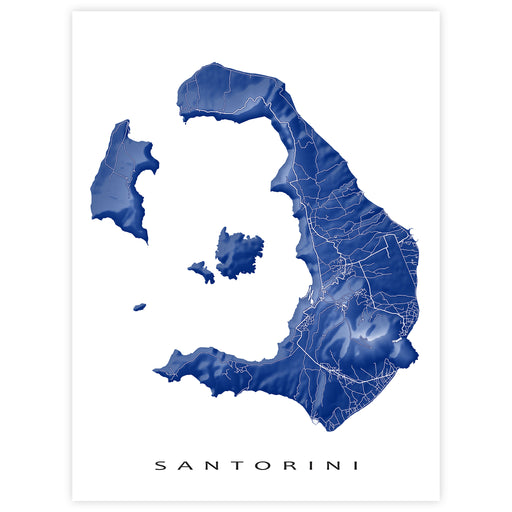 Map of Santorini with blue color on a white background