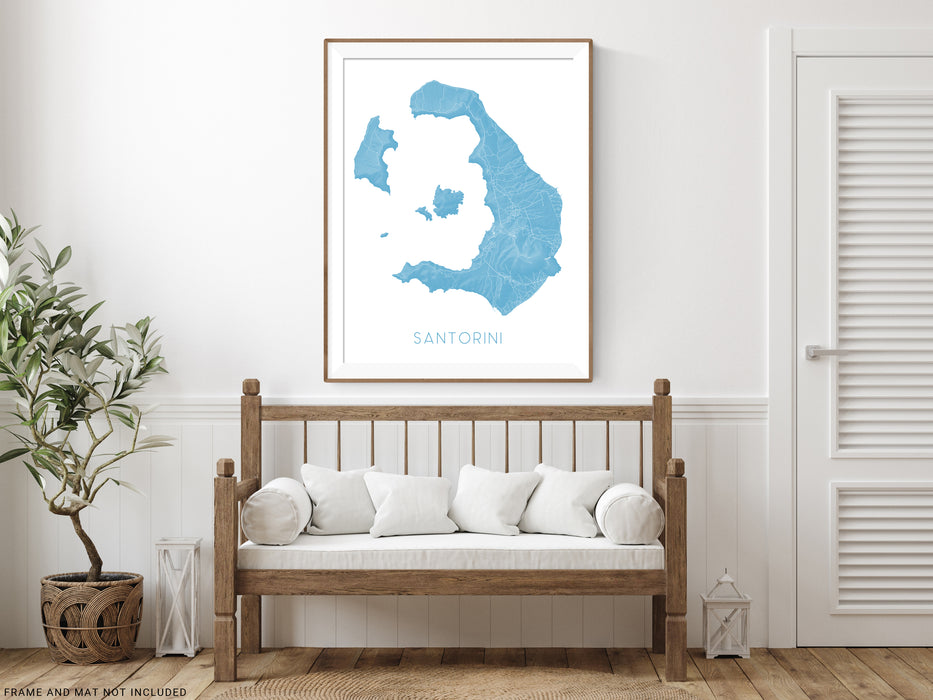 Santorini Island Map Wall Art Print Poster, 3D Topographic Greek Island Maps, Thira Greece