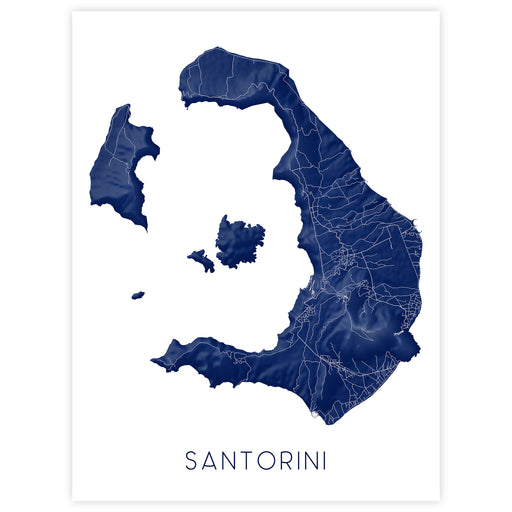 Map of Santorini in blue on a white background