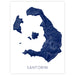 Map of Santorini in blue on a white background