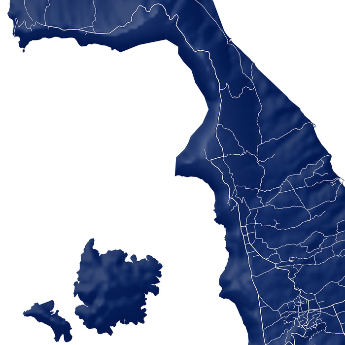 Map of a region with blue fill and white outlines on a white background
