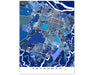 Savannah, Georgia map art print in blue shapes designed by Maps As Art.