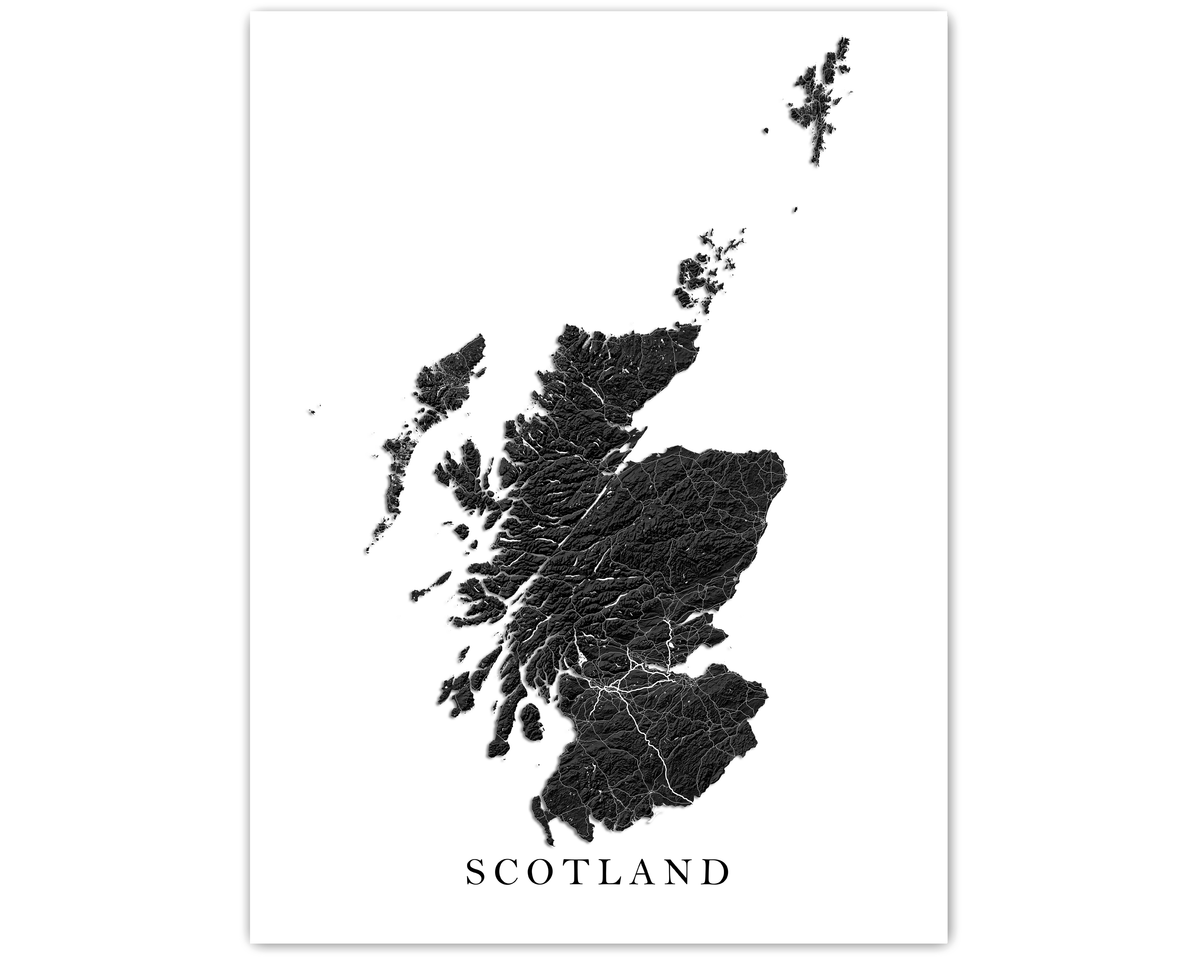 Scotland Map Print Poster, Black and White Wall Art Prints, Topographi ...