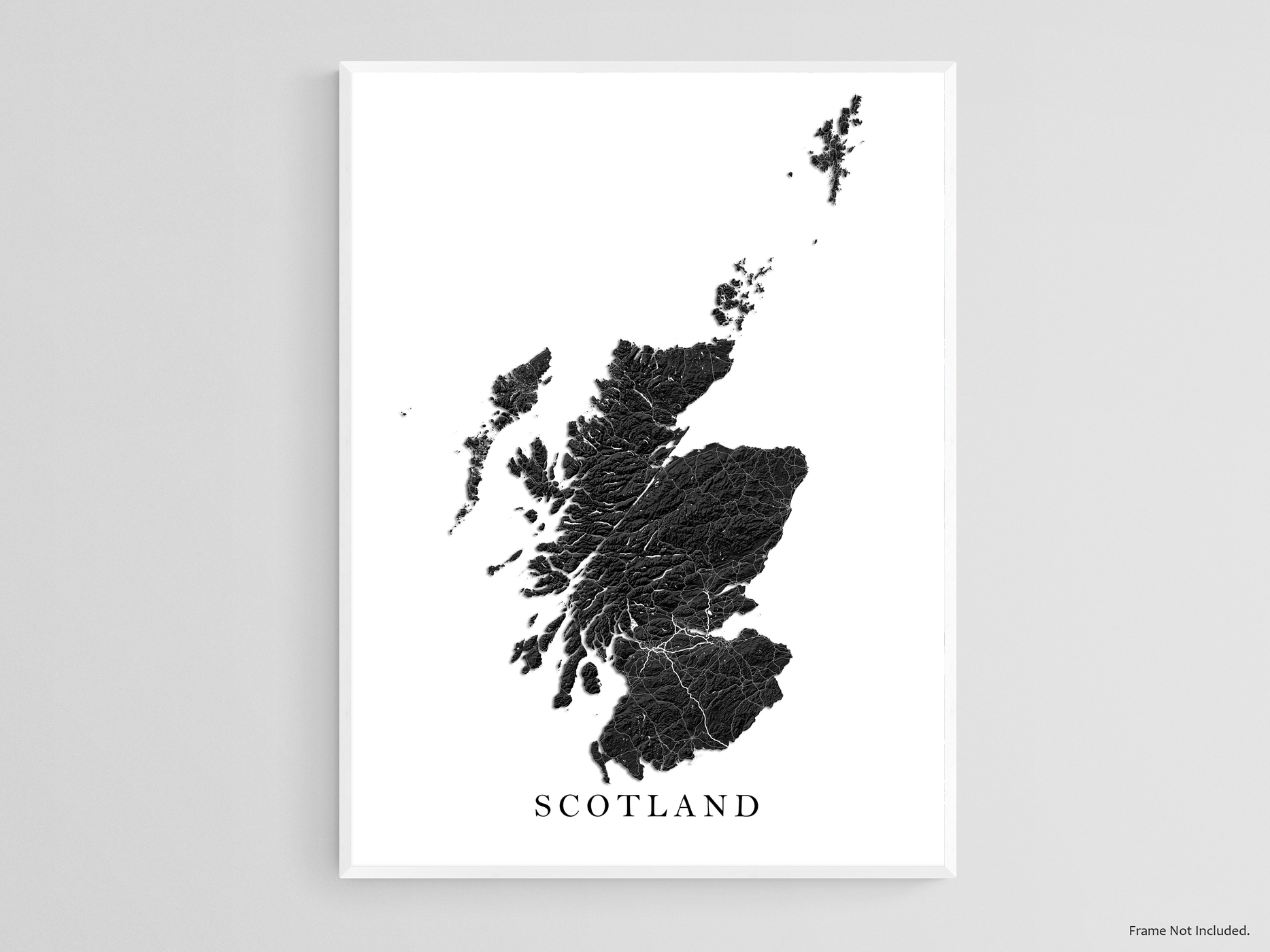 Scotland Map Print Poster, Black and White Wall Art Prints, Topographi — Maps As Art