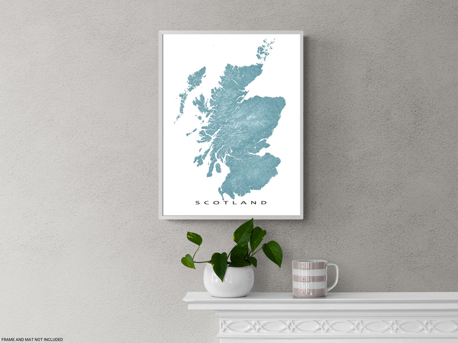 Scotland map print with natural landscape and main roads in Navy designed by Maps As Art.