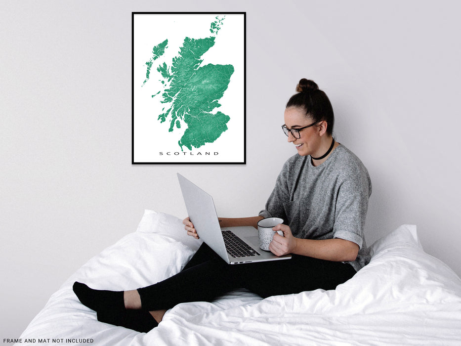 Scotland map print with natural landscape and main roads in Navy designed by Maps As Art.