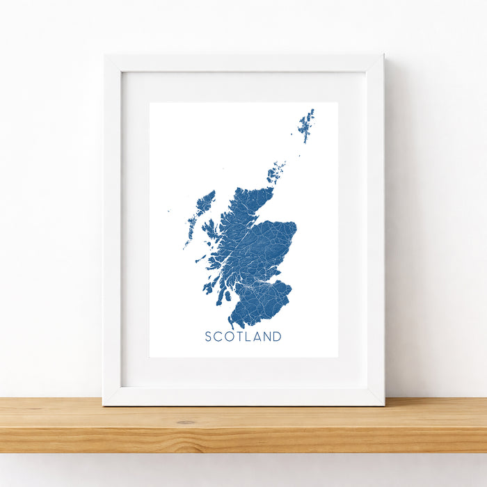Framed map of Scotland on a white wall