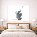 Map of Scotland on a wall above a bed in a bedroom setting