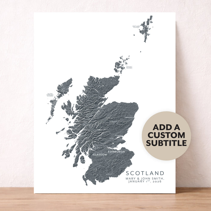 Map of Scotland with a customizable subtitle on a white background