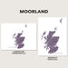 Two maps of Scotland with 'Moorland' branding on a light gray background.