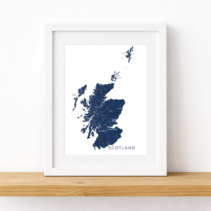 Framed map of Scotland on a white wall