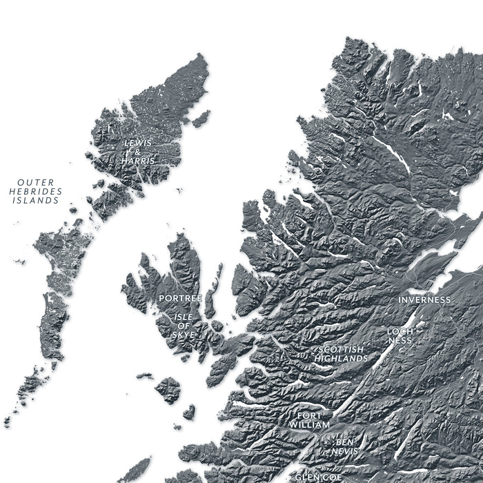 Topographic map of Scotland with labeled regions