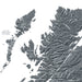 Topographic map of Scotland with labeled regions
