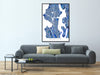 Seattle, Washington map art print in blue shapes designed by Maps As Art.