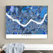 Framed map of Seoul on a wall above a white bench.