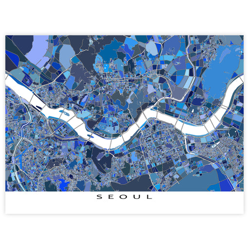 Map of Seoul in blue tones on a white background