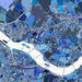 Map of a city with blue and gray color coding