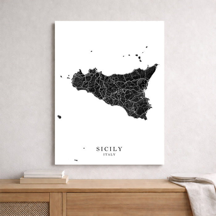 Map of Sicily, Italy on a white background