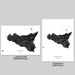 Two maps of Sicily, Italy, one in landscape and one in portrait orientation, on a gray background.