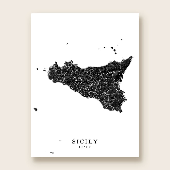 Map of Sicily, Italy on a white background