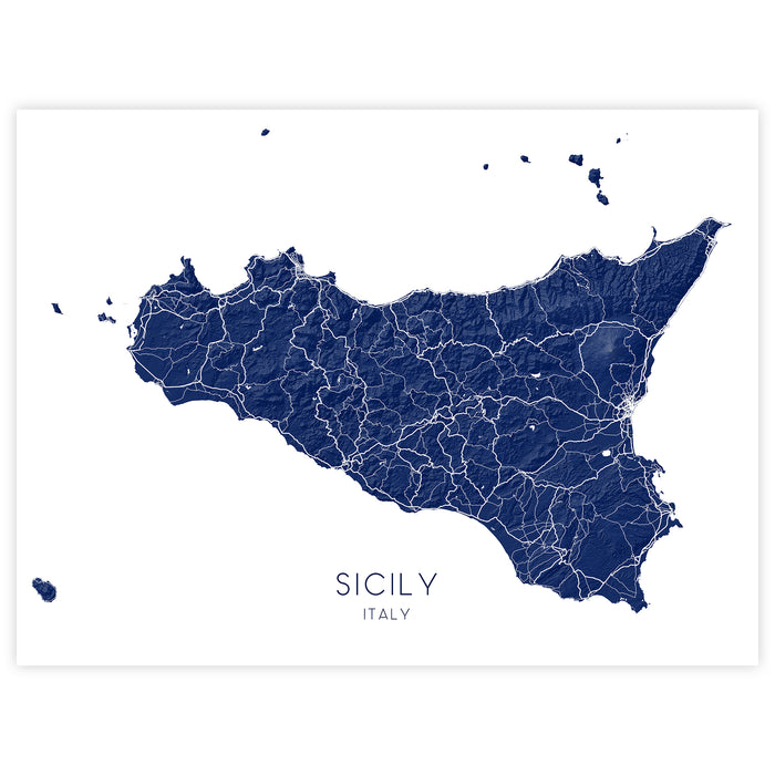 Map of Sicily, Italy in blue on a white background